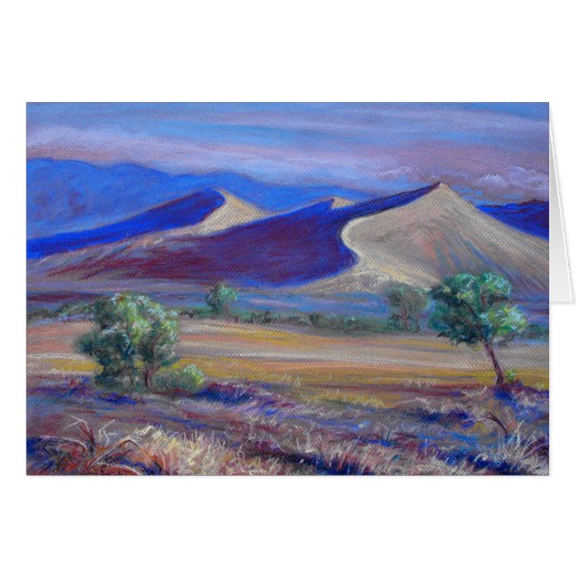 Sunset Dunes, Distant Mountains and Trees Card (Front Horizontal)