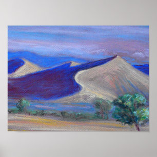 Sunset Dunes, Distant Mountains and Trees Poster