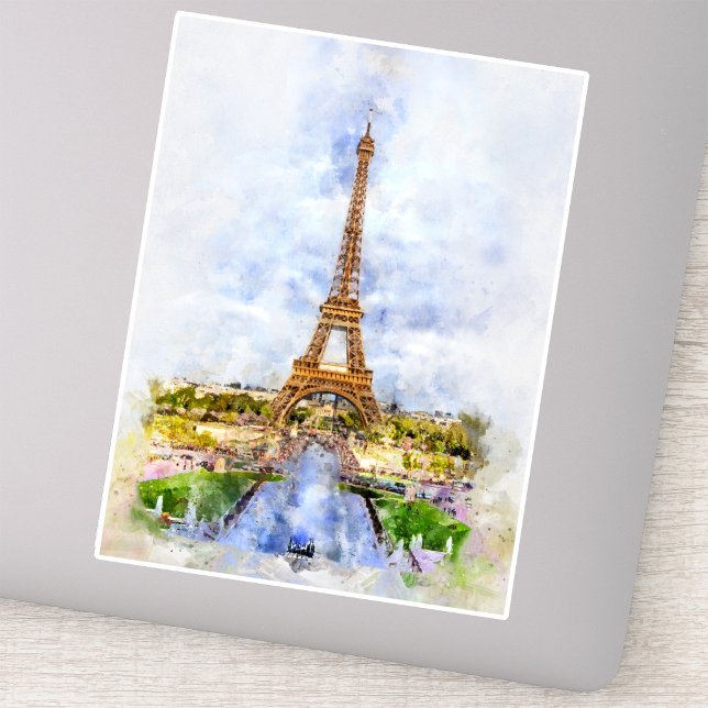 Sunset Eiffel Tower Paris French Watercolor (Sunset Eiffel Tower Paris French Watercolor. Sticker)