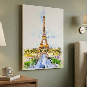 Sunset Eiffel Tower Paris French Watercolor Canvas Print
