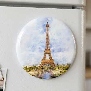 Sunset Eiffel Tower Paris French Watercolor Magnet