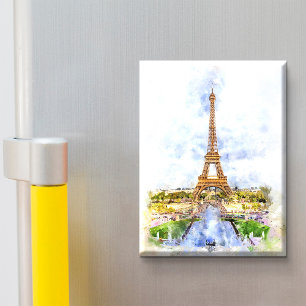 Sunset Eiffel Tower Paris French Watercolor Magnet