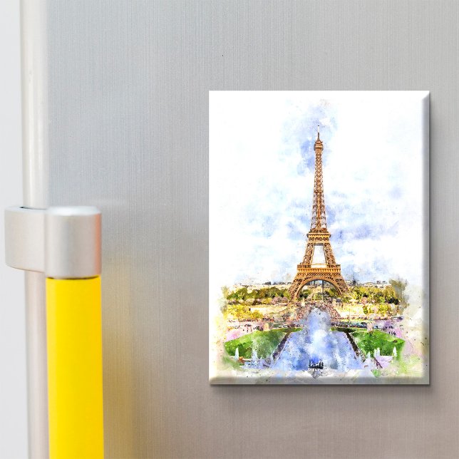 Sunset Eiffel Tower Paris French Watercolor Magnet (Sunset Eiffel Tower Paris French Watercolor. Magnet)