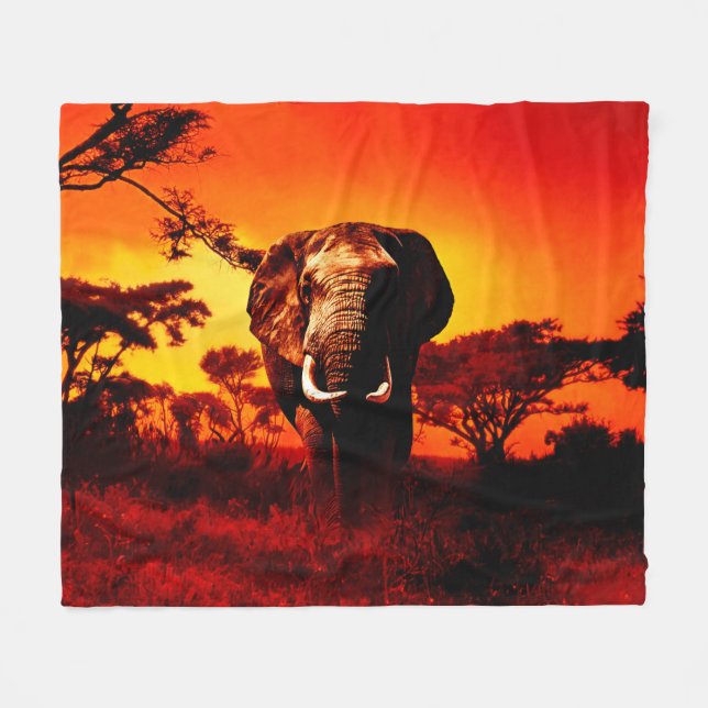 Sunset Elephant Fleece Blanket (Front (Horizontal))