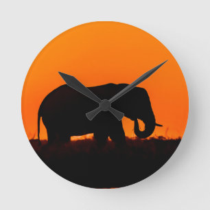 Sunset Elephant Round Clock