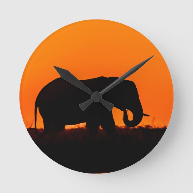 Sunset Elephant Round Clock (Front)