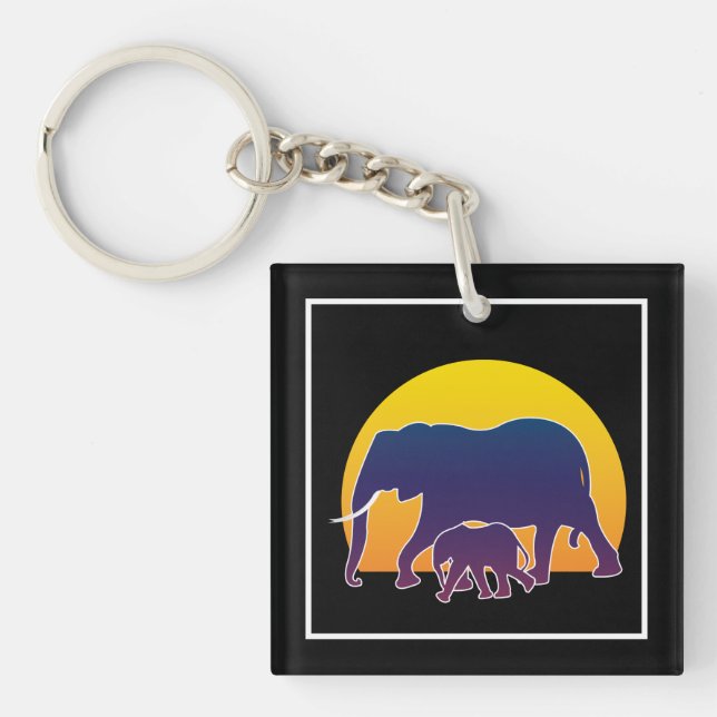 Sunset Elephants Key Ring (Front)