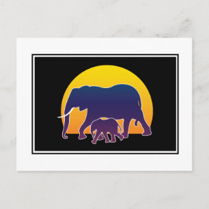 Sunset Elephants Postcard
