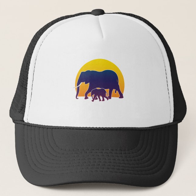 Sunset Elephants Trucker Hat (Front)
