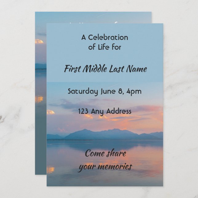 Sunset Evening Sky Dusk Celebration Life Service Invitation (Front/Back)