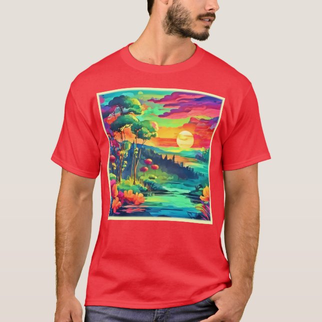 Sunset Fantasy Landscape T-Shirt (Front)