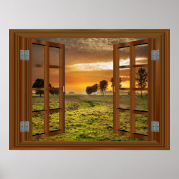 Sunset Farm Amazing Window View Poster