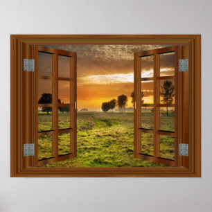 Sunset Farm Amazing Window View Poster