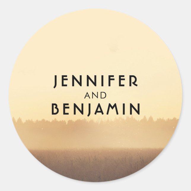 Sunset Fields Rustic Country Evening Wedding Classic Round Sticker (Front)