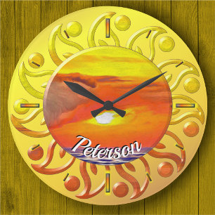 Sunset Flamed Rays 2443 Large Clock