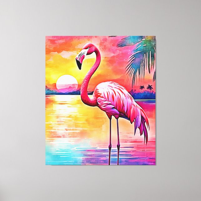 Sunset Flamingo Art Design Canvas Print (Front)