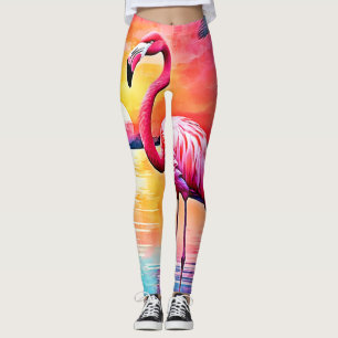 Sunset Flamingo Art Design Leggings