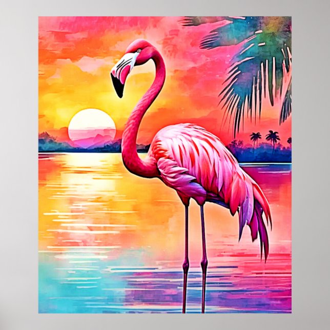 Sunset Flamingo Art Design Poster (Front)