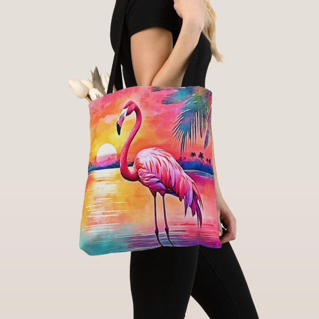 Sunset Flamingo Art Design Tote Bag (Close Up)