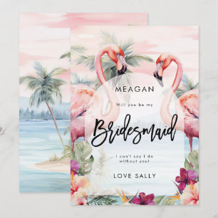 sunset flamingo will you be my bridesmaid card