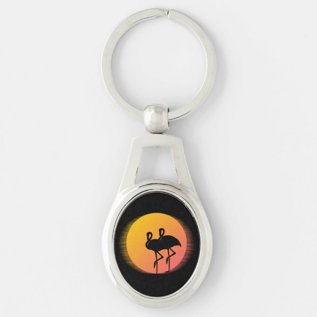 Sunset Flamingos Key Ring (Front)