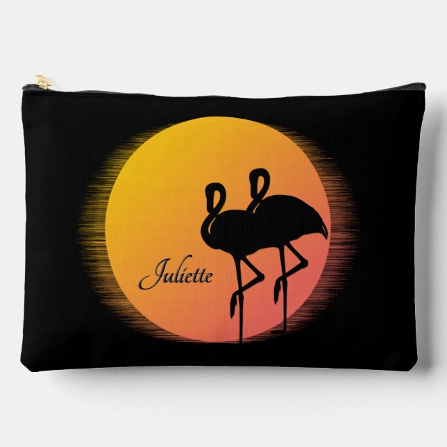 Sunset Flamingos Personal with Name Accessory Pouch (Front)