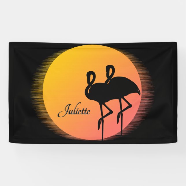 Sunset Flamingos Personal with Name Banner (Horizontal)