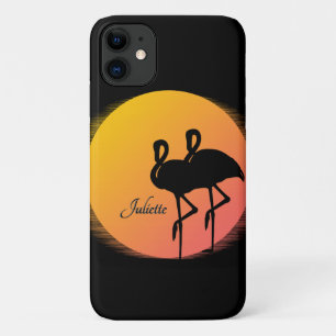Sunset Flamingos Personal with Name iPhone 11 Case