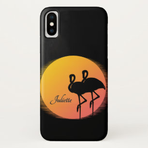 Sunset Flamingos Personal with Name iPhone X Case