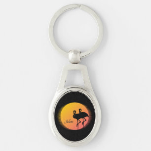 Sunset Flamingos Personal with Name Key Ring