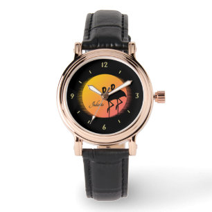 Sunset Flamingos Personal with Name Watch