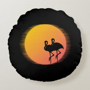 Sunset Flamingos Round Cushion
