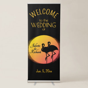 Sunset Flamingos Welcome Wedding Date Names Retractable Banner