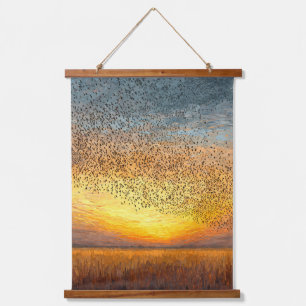 Sunset Flock Flight Orange Prairie Sky Hanging Tapestry