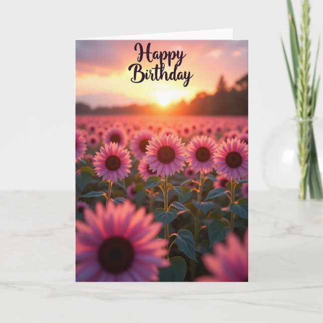 Sunset Flower Field Birthday Card (Front)