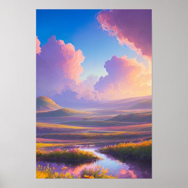 Sunset Flower Field Poster (Front)