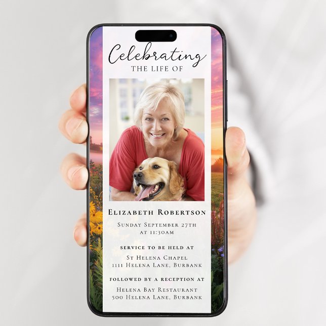 Sunset Flowers Photo Funeral Digital Evite Invitation (Creator Uploaded)