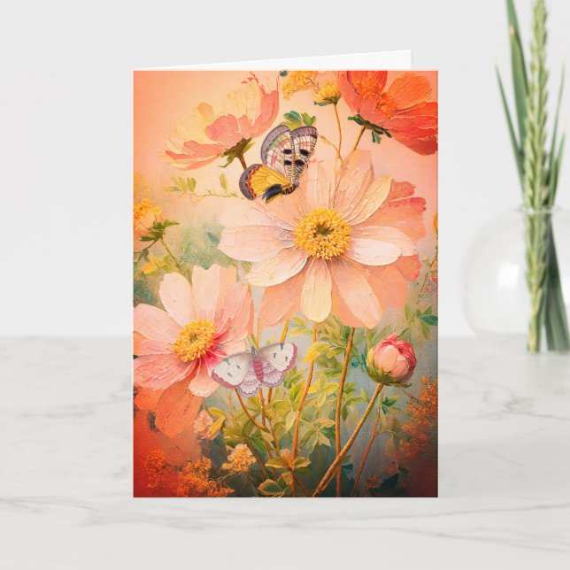 Sunset Flowers with Butterflies Mother's Day Holiday Card (Front)