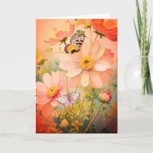 Sunset Flowers with Butterflies Mother's Day Holiday Card