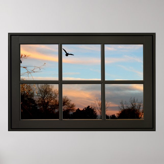 Sunset Flying Bird Faux Window Illusion Poster (Front)