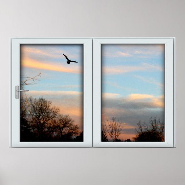 Sunset Flying Bird White 2 Pane Window Illusion Poster (Front)