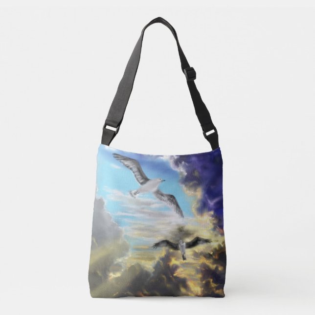 Sunset Flying Seagull Crossbody Bag (Front)