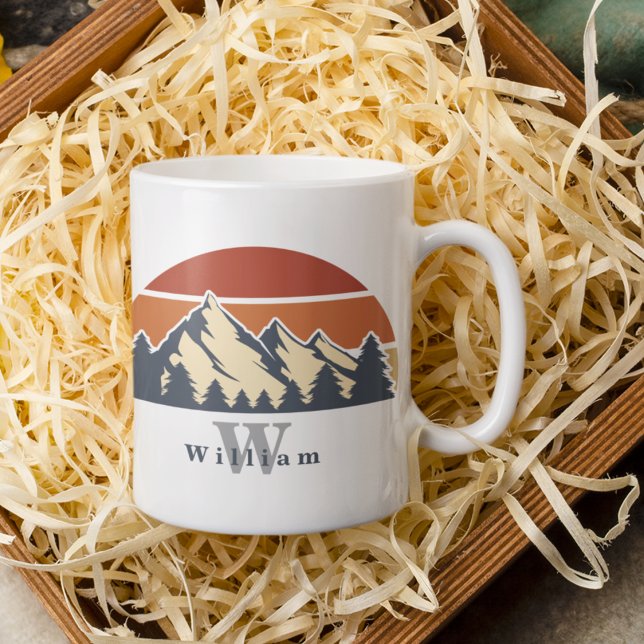 Sunset Forest Drawing Beautiful Monogram Hiker Coffee Mug (Creator Uploaded)