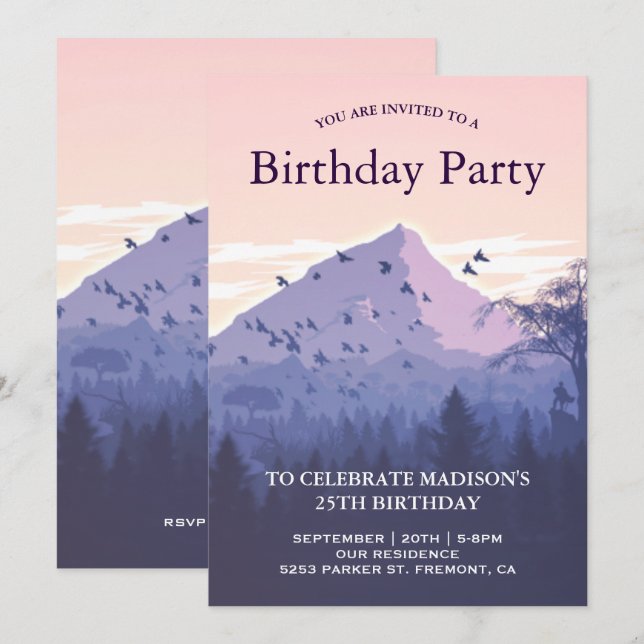 Sunset Forest Mountain Birthday Party Invitation (Front/Back)