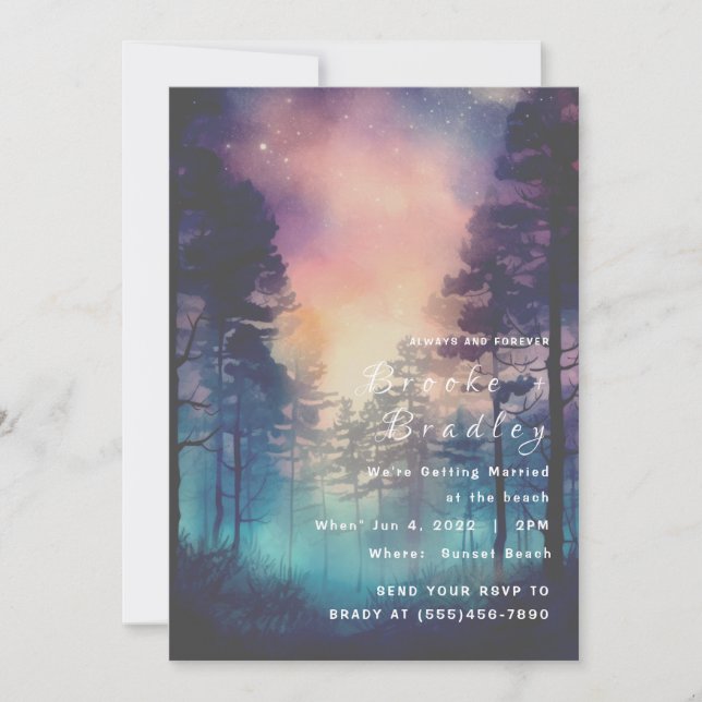 Sunset Forest Silhouette Wedding Invitation (Front)