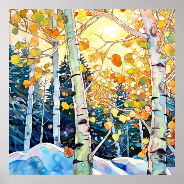 Sunset Forest Watercolor Painting Art Print  (Front)