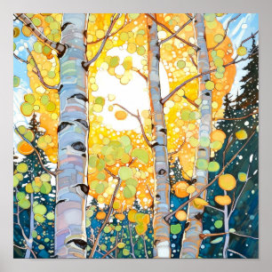 Sunset Forest Watercolor Painting Poster