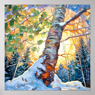 Sunset Forest Watercolor Painting Poster