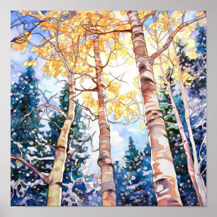 Sunset Forest Watercolor Painting Poster