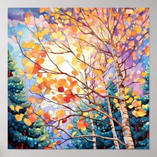 Sunset Forest Watercolor Painting Poster